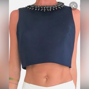 Ted Baker Langley Navy Satin Beaded Crop Top